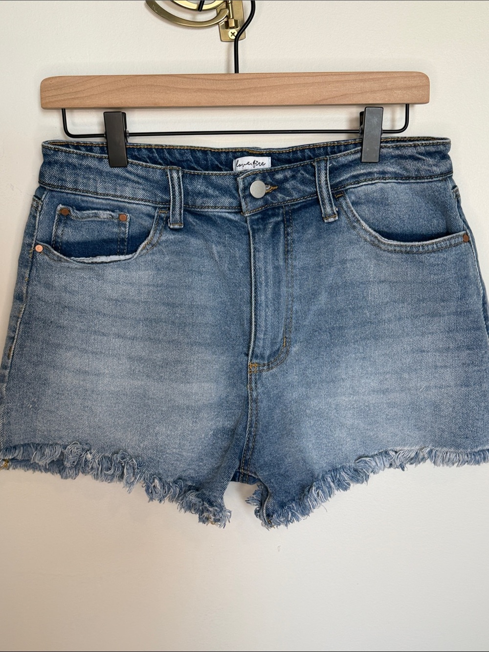 Love, Fire High-Rise Light Blue Denim Frayed Hem Shorts size 11